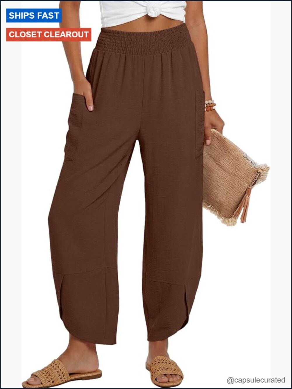 Wide Leg Pants Palazzo High Waisted Smocked Trousers with Pockets